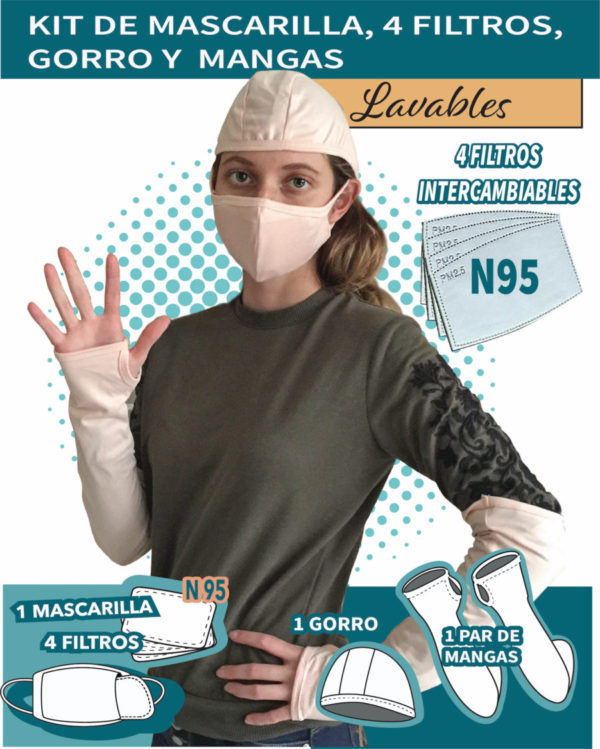 mascarilla, gorro protector, mangas protectoras reusables